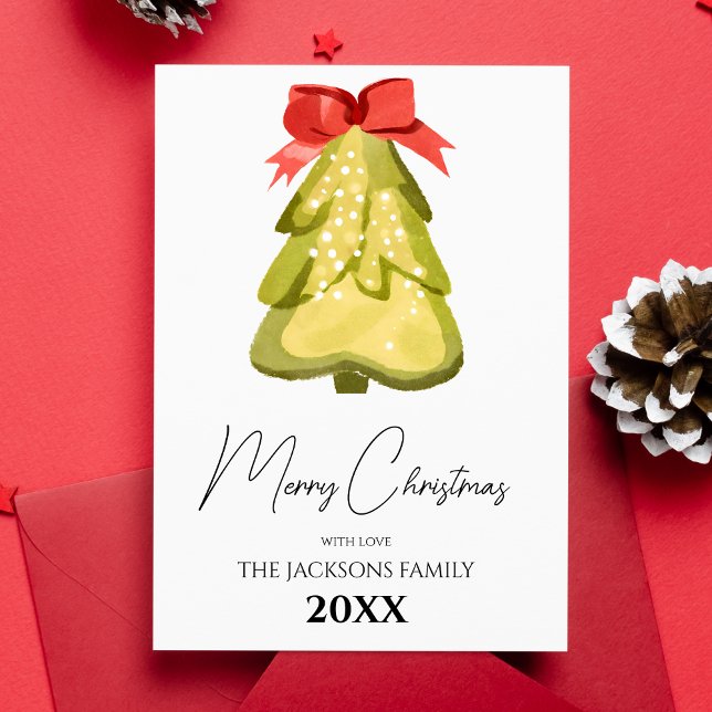 Carte de vœux de Noël avec un nœud rouge sur un sa (Front)