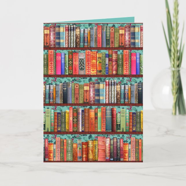 Carte de voeux de Noël bibliothèque avec saint (Devant)