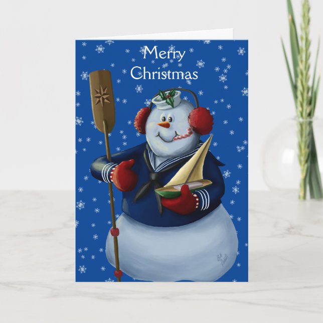 Carte de vœux de Noël bonhomme de neige Marin de l (Devant)