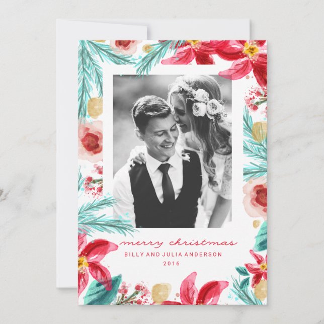 Carte de voeux de Noël BOTANIQUE PEINTED HIVER (Devant)