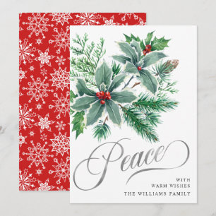 Carte de vœux de Noël branche de houx à baies PAIX