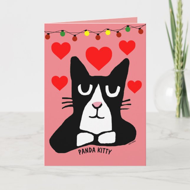 CARTE DE VŒUX DE NOËL CHAT PANDA (Devant)