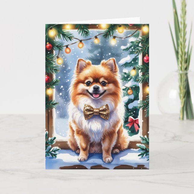 Carte de voeux de Noël Chien de Poméranie (Devant)