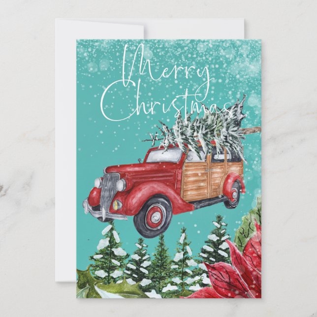 Carte de vœux de Noël Chute de neige Arbres (Devant)