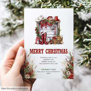 Carte de vœux de Noël classique rouge vert ranch