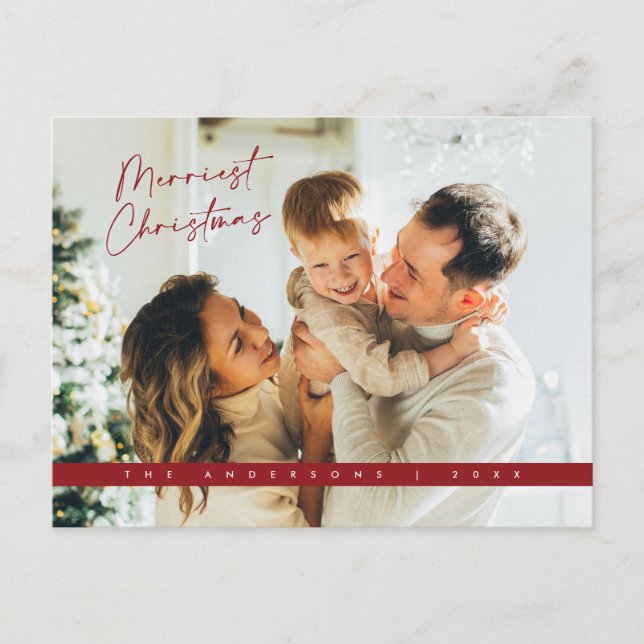 Carte de vœux de Noël contemporaine, photo de fami (Devant)