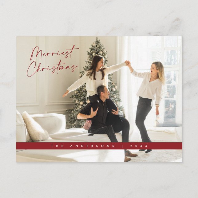 Carte de vœux de Noël contemporaine, photo de fami (Devant)
