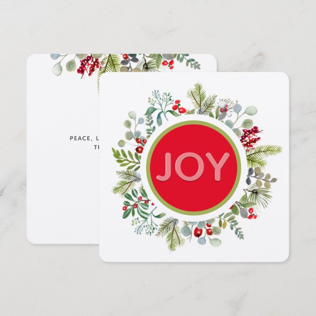 Carte de vœux de Noël Couronne aquarelle simple Jo (Devant / Derrière)