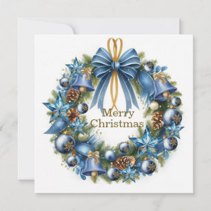 Carte de vœux de Noël couronne de bleu et or