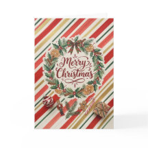 Carte de vœux de Noël Couronne rayée de bonbons