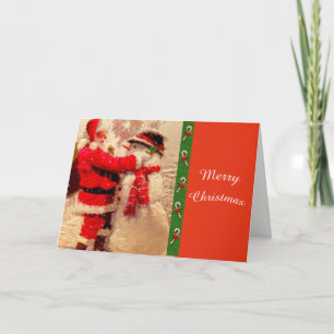 Carte de voeux de Noël Cute Père Noël et Snowman