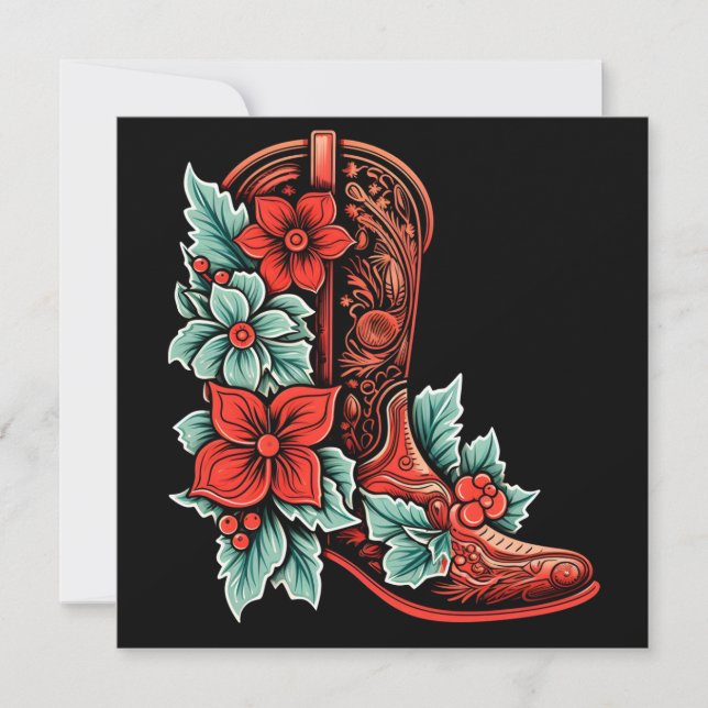 carte de vœux de Noël de bottes de cowboy de Noël (Devant)