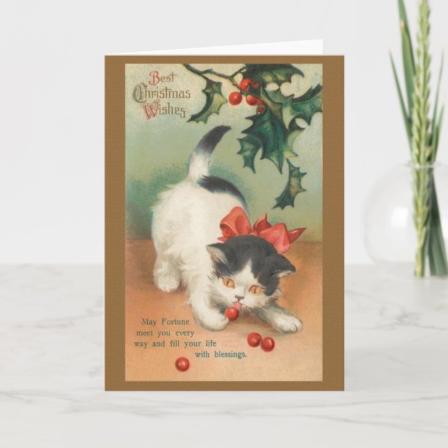 Carte de voeux de Noël de chat victorien (Devant)