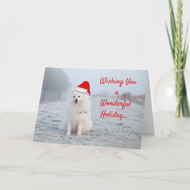 Carte de voeux de Noël de Chien Blanc Samoyed (Devant)