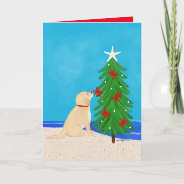 Carte de voeux de Noël de Chien d'or père Noël (Devant)