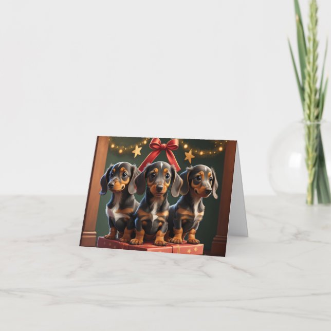 Carte de vœux de Noël de chiots Dachshund (Devant)