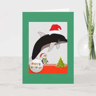 Carte de voeux de Noël de dauphin de Père Noël de
