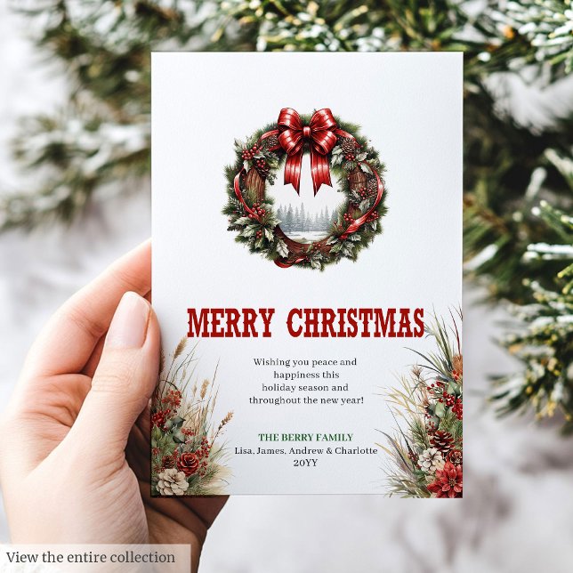 Carte de vœux de Noël de ferme rouge vert (Farmhouse Christmas greeting card red green

)