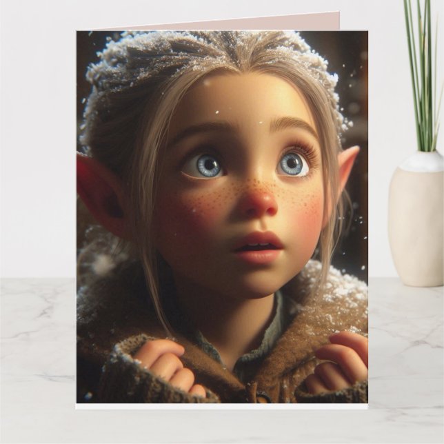 CARTE DE VOEUX DE NOËL DE FILLE ELF MIGNONNE (Devant)