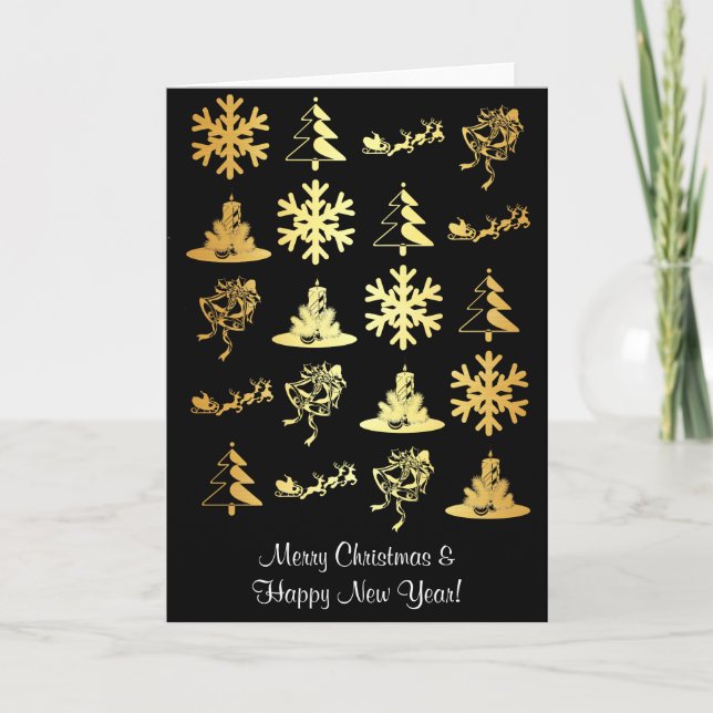 Carte de voeux de Noël de luxe avec icônes d'or (Devant)
