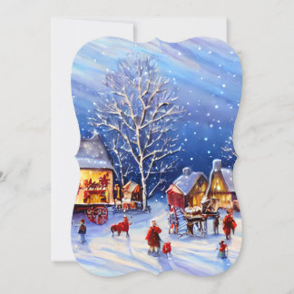 Carte de voeux de Noël de peinture vintage Village