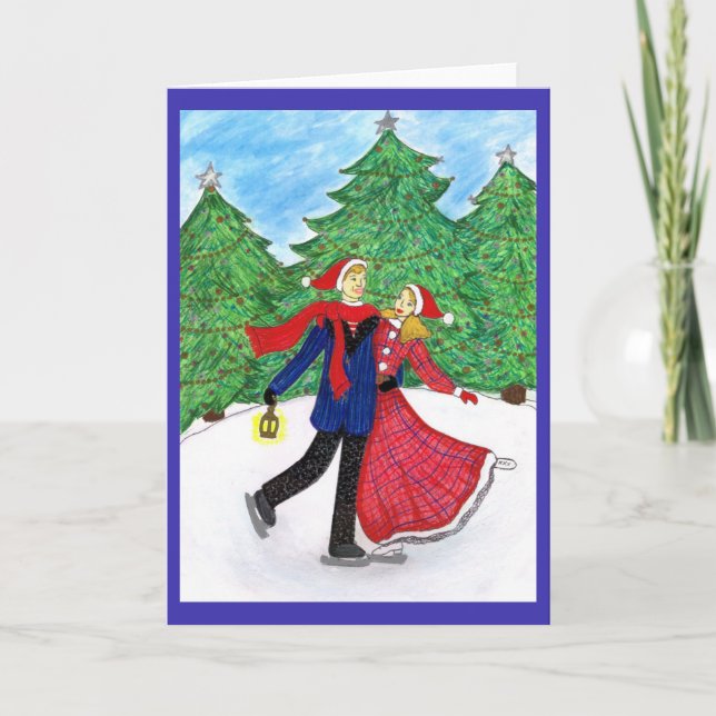 Carte de voeux de Noël de raie de glace d'homme et (Devant)