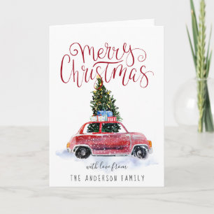 Carte de voeux de Noël de voiture rouge vintage