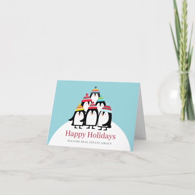 Carte de vœux de Noël d'entreprise Funny Penguins  (Devant)