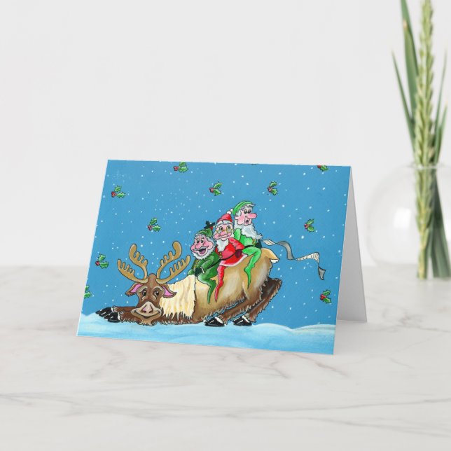 Carte de voeux de Noël des elfes et rennes (Devant)