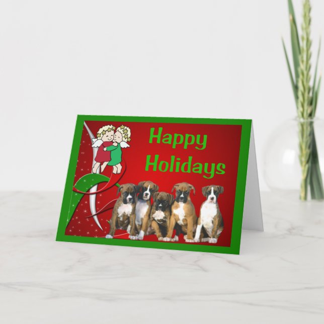 Carte de voeux de Noël des petits anges Boxer (Devant)
