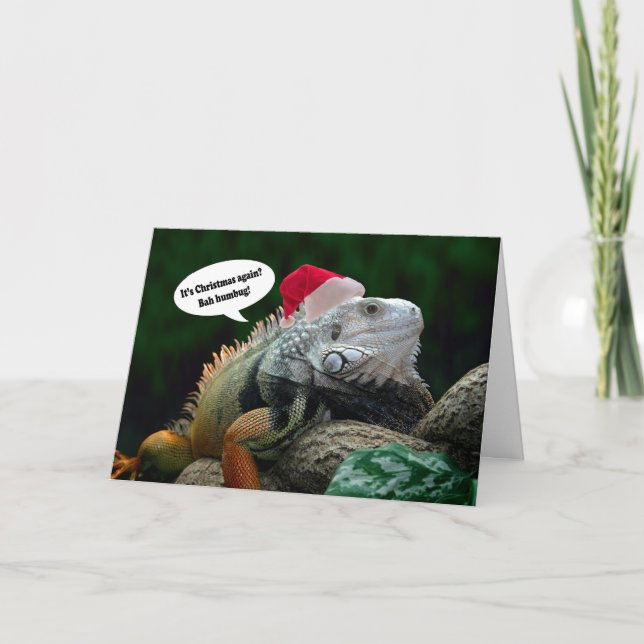 Carte de voeux de Noël d'iguane de Père Noël (Devant)