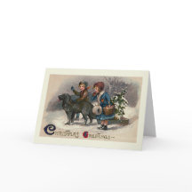 Carte de voeux de Noël "Dog Pulling Sled"