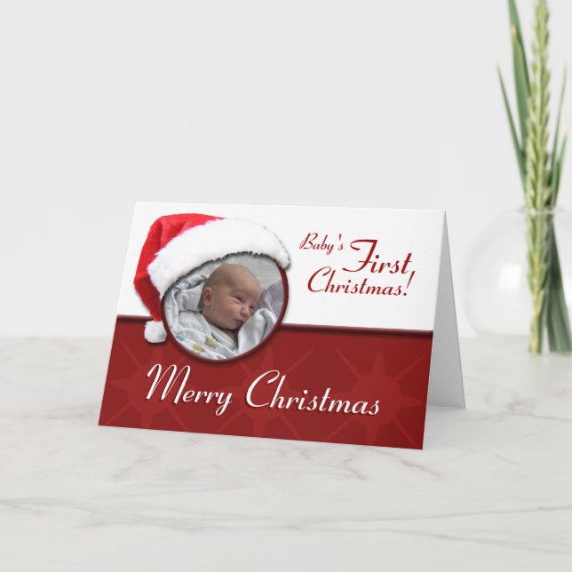 Carte de voeux de Noël du 1er bébé de Santa Hat (Devant)