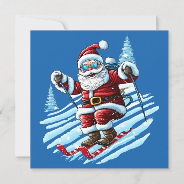 Carte de vœux de Noël du Père Noël skieur (Devant)