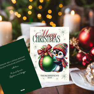 Carte de vœux de Noël Écharpe Carreaux Rouge Vert 