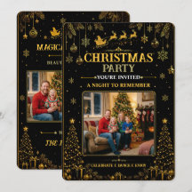 Carte de vœux de Noël élégante en noir et or repré