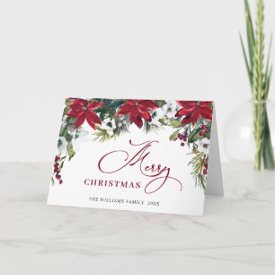 Carte de vœux de Noël élégante poinsettia gui