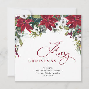 Carte de vœux de Noël élégante poinsettia gui