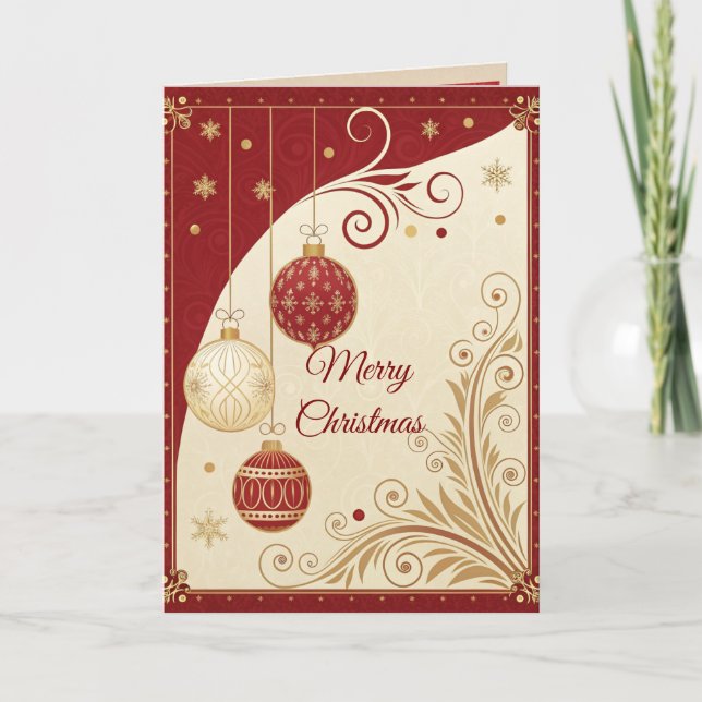 Carte de vœux de Noël élégante rouge et or (Devant)
