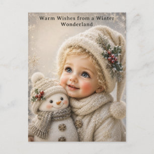 Carte de vœux de Noël Enfant doux et Bonhomme de n