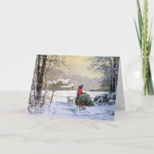 Carte de voeux de Noël, enfant et chien de Westie