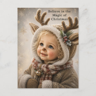 Carte de vœux de Noël enfant rennes mignon