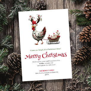 Carte de vœux de Noël fantaisiste de poulets joyeu