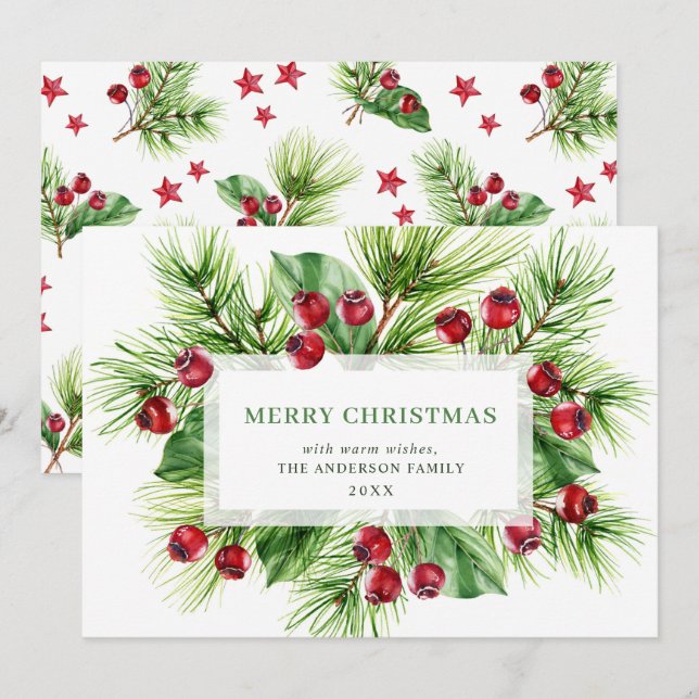 Carte de vœux de Noël festive aux baies de houx (Devant / Derrière)