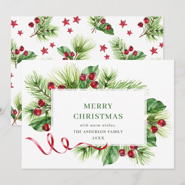 Carte de vœux de Noël festive aux baies de houx (Devant / Derrière)