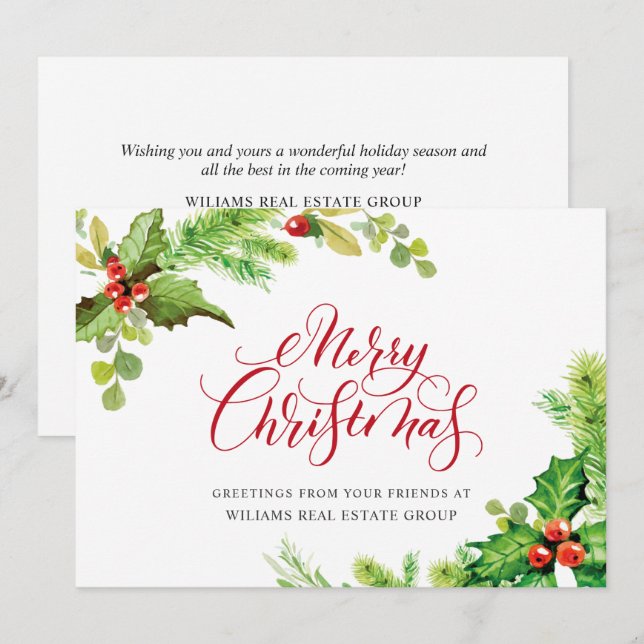 Carte de vœux de Noël festive holly berry (Devant / Derrière)