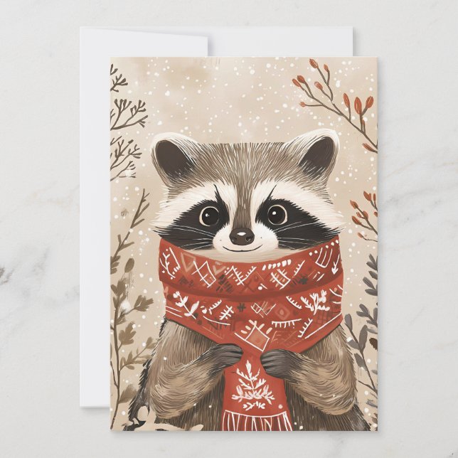 Carte de voeux de Noël festive Racoon (Devant)