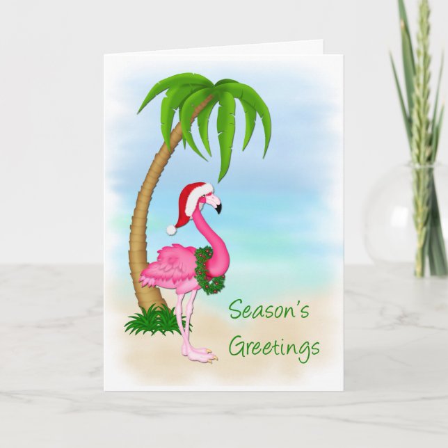 Carte de voeux de Noël Flamant rose Palm Tree (Devant)