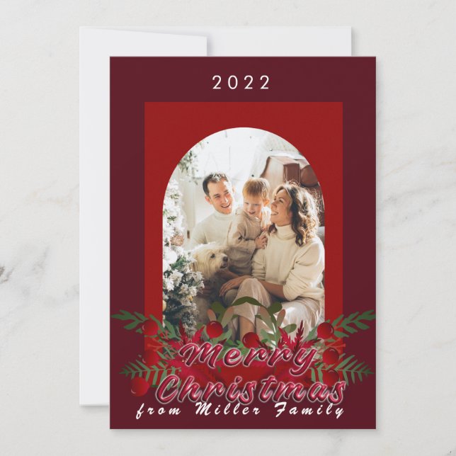 Carte de vœux de Noël florale rouge cerise moderne (Devant)
