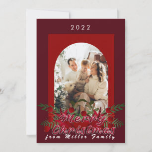 Carte de vœux de Noël florale rouge cerise moderne